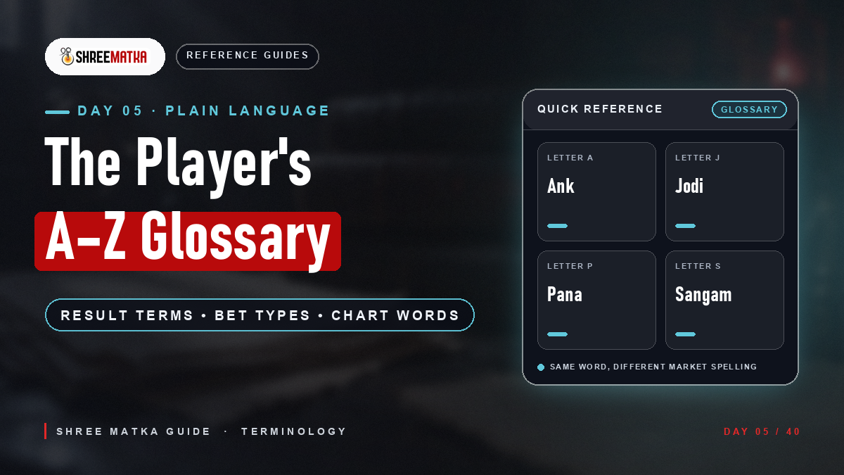Satta Matka terminology glossary illustration grouping result terms, bet types and chart vocabulary
